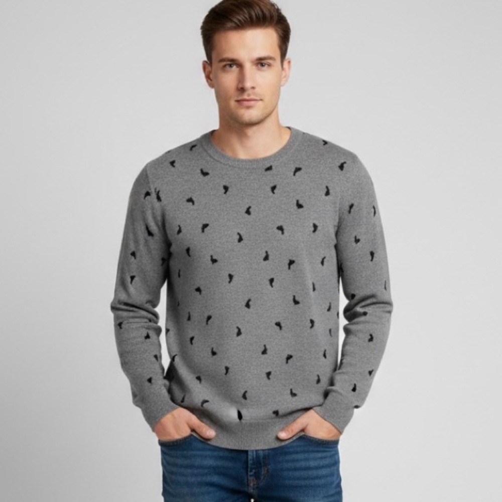 Bass Crewneck Long Sleeve Super Soft Sweater with Rabbits Mens Size L Bunnies